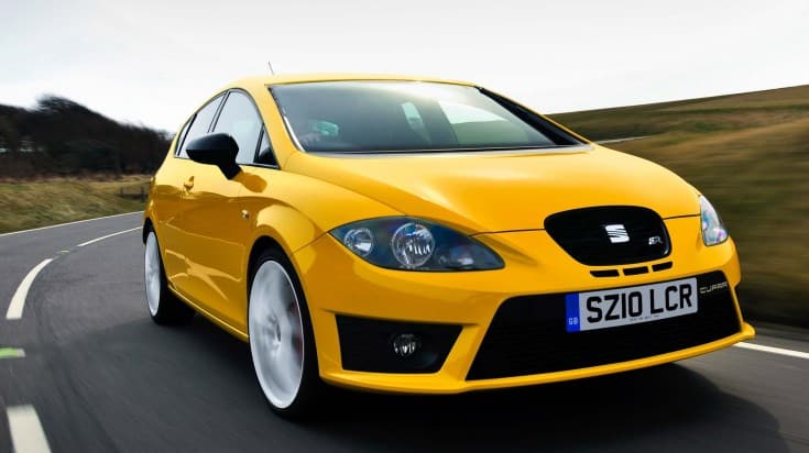 2012 SEAT Leon Cupra R sarı gövde önden üç çeyrek görünüm