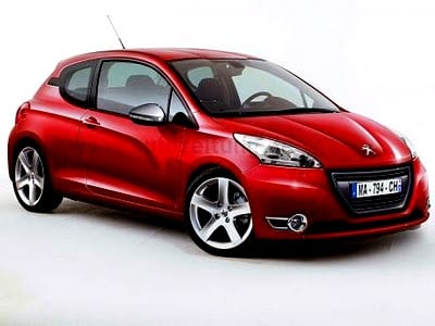 Kırmızı üç kapılı Peugeot 208 erken dönem dijital tasarım çalışması