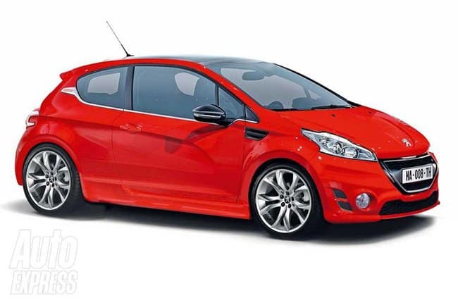 Peugeot 208 GTi konsepti araştırmasında incelenen kırmızı üç kapılı dönem görselleştirmesi