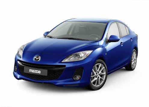 Mazda 3 Sedan mavi gövde ön üç çeyrek görünümü