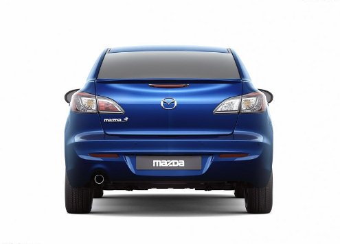 Mavi Mazda3 sedan arkadan görünüm