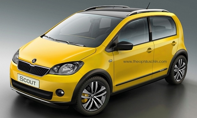 Skoda Citigo Scout Tasarım Çalışması sarı ön görünüm