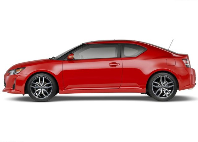 2014 Scion tC kırmızı gövde yan profil görünümü
