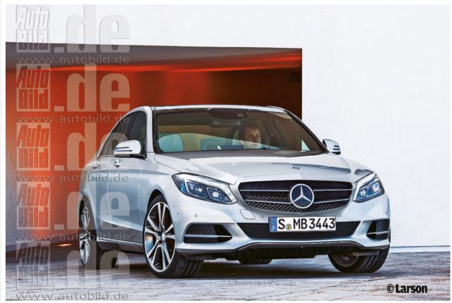 Mercedes-Benz C-Class ön gösterimi için Larson imzalı sedan ön görünüm çizimi