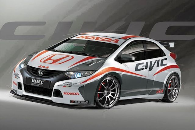Honda Civic WTCC beyaz kırmızı yarış otomobili ön görünümü