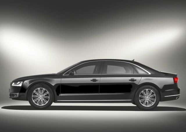 Audi A8 L Security uzun aks mesafeli yan profil görünümü