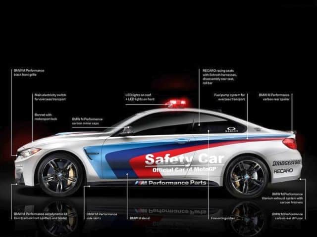 BMW M4 MotoGP Safety Car yan profil görünümü