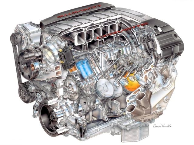 Corvette LT1 V8 motor kesit çizimi