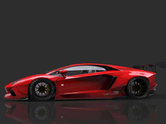 Lamborghini Aventador Liberty Walk geniş gövde dönüşümünün önden görünümü