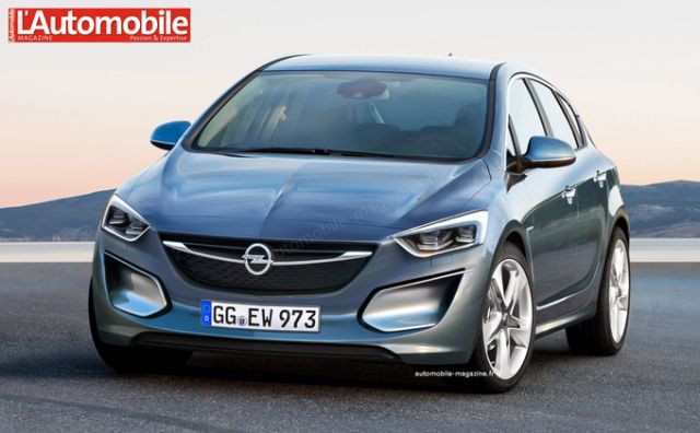 Opel Astra Future tasarım tahmininin önden üç çeyrek görünümü