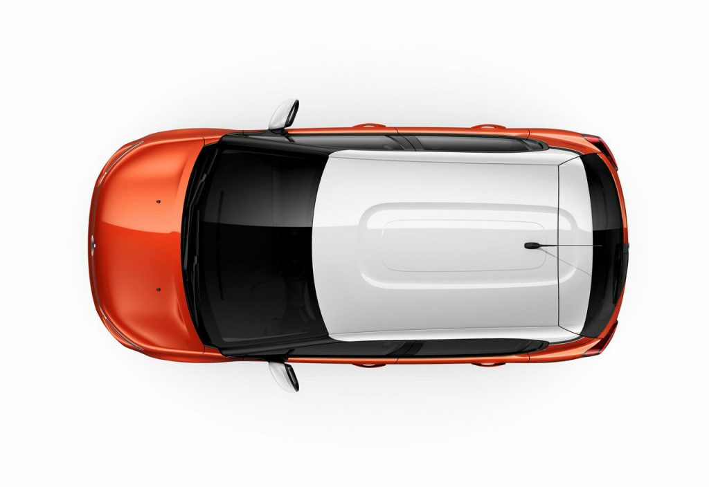Citroen C3 turuncu gövde ve beyaz tavan üstten görünüm