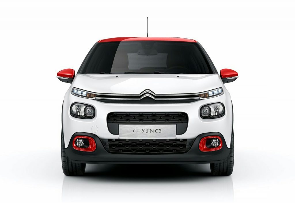 Citroen C3 beyaz gövde kırmızı tavan önden görünüm