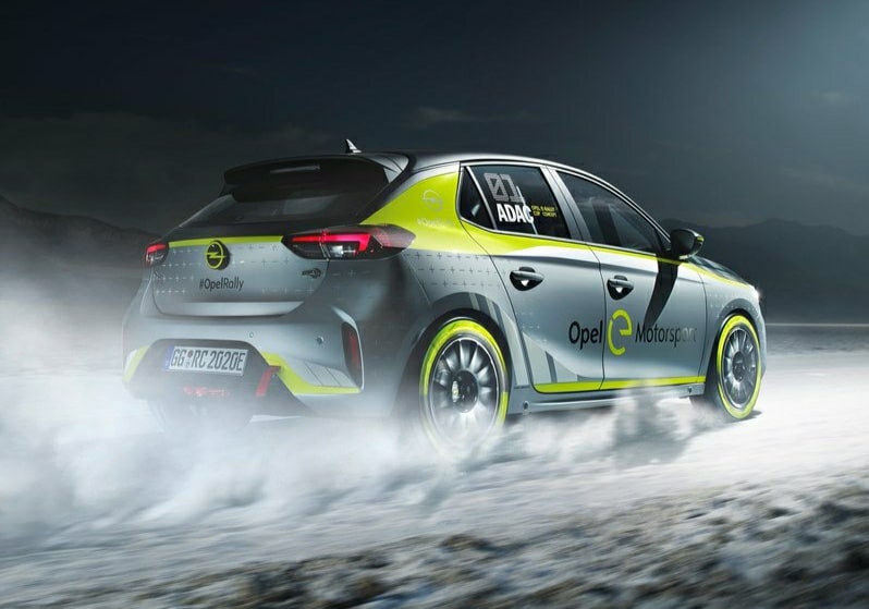 Opel elektrikli Corsa ralli otomobili gövde detayları
