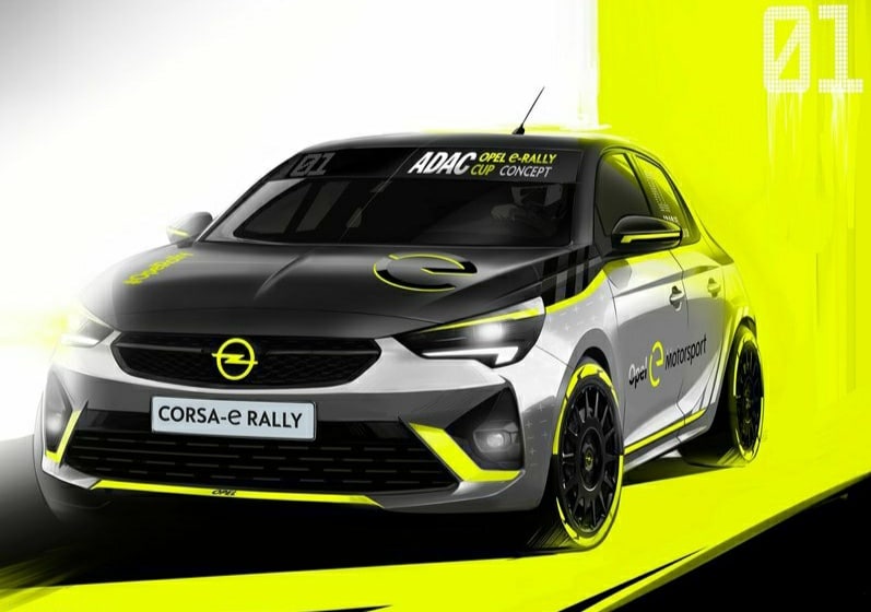 Opel Corsa-e ralli otomobili yarış görünümü