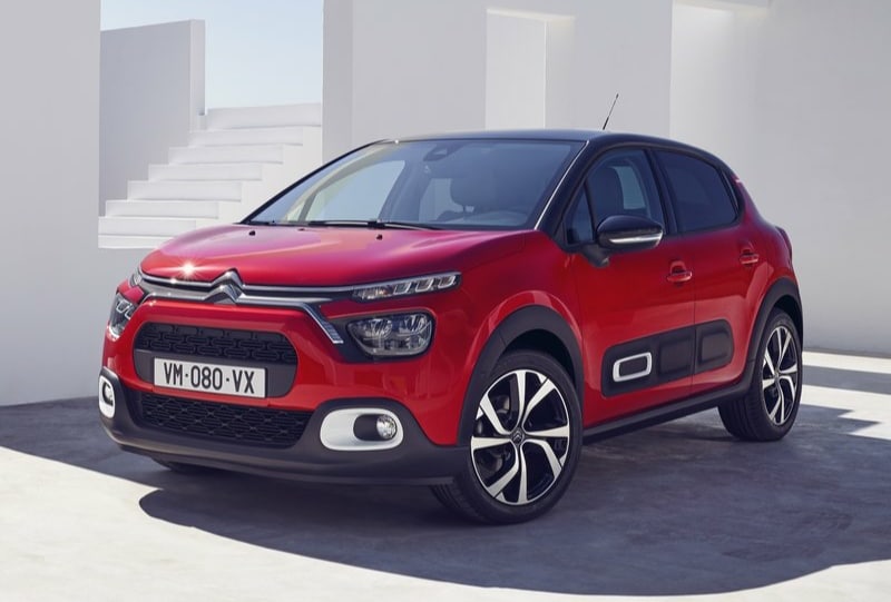 2023 Citroen C3 Ekim Fiyat Listesi için kırmızı Citroen C3 ön ve yan gövde görünümü