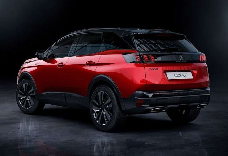 Kırmızı Peugeot 3008 GT arka bölüm stüdyo görünümü
