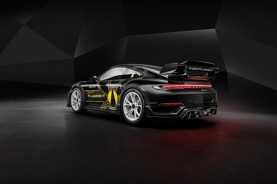 TECHART GTstreet R Flyweight arka üç çeyrek görünümü ve sabit kanat