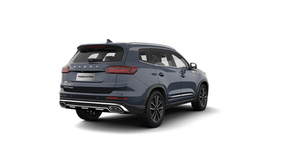Gri Chery Tiggo 8 Pro arka üç çeyrek görünüm ve arka aydınlatma grubu