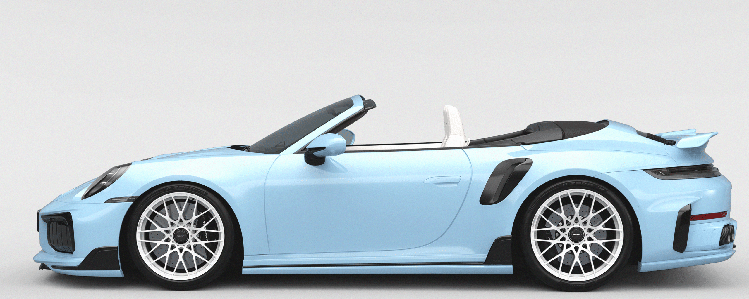 Açık mavi TECHART 911 Turbo S Cabriolet yan görünümü