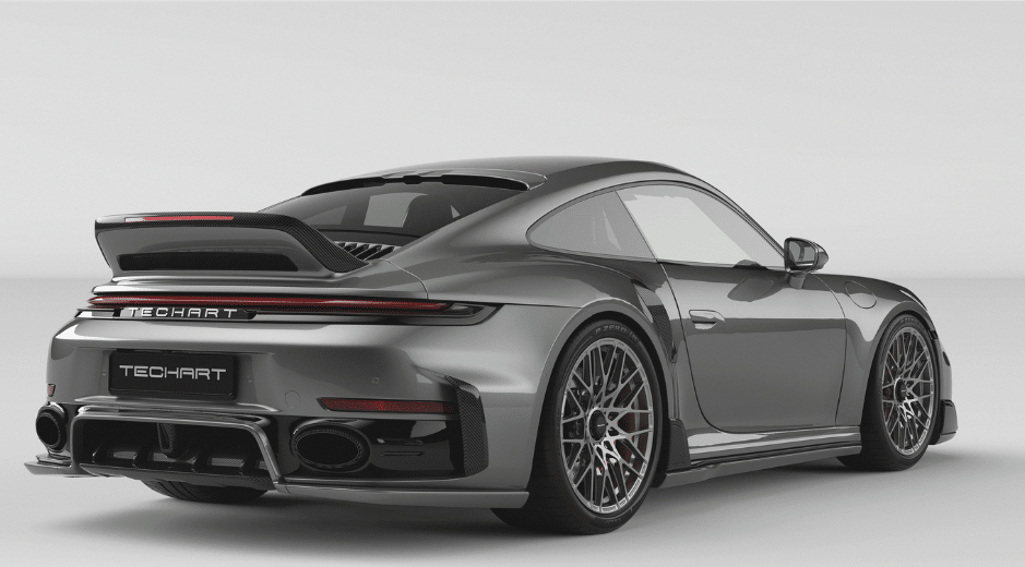 Gri TECHART 911 Turbo S Coupé arka üç çeyrek görünümü