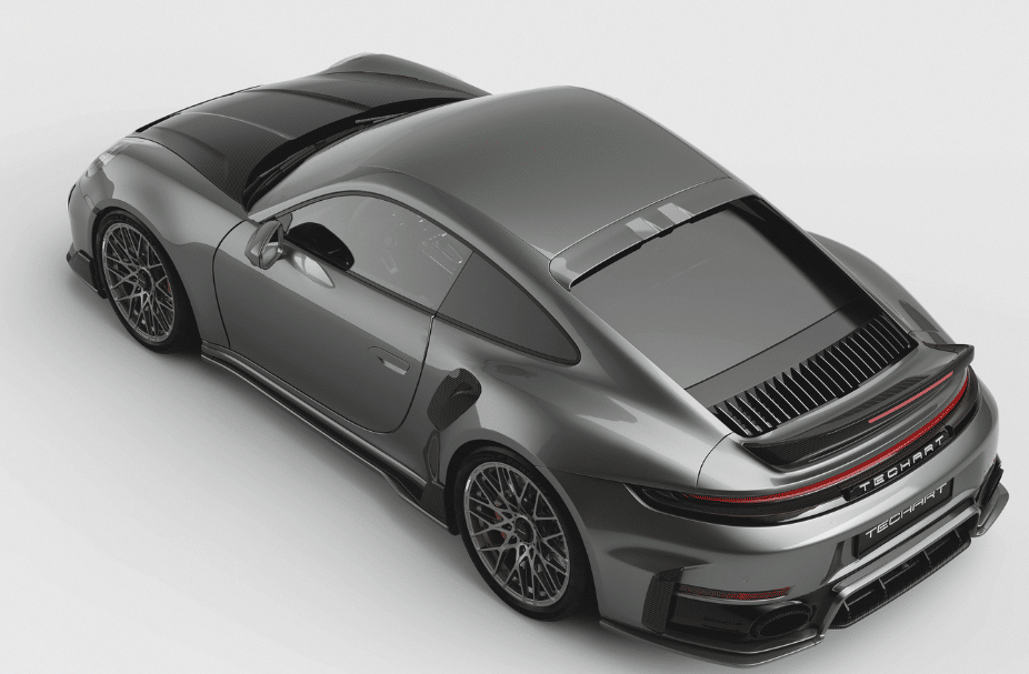 Gri TECHART 911 Turbo S Coupé üstten arka görünümü
